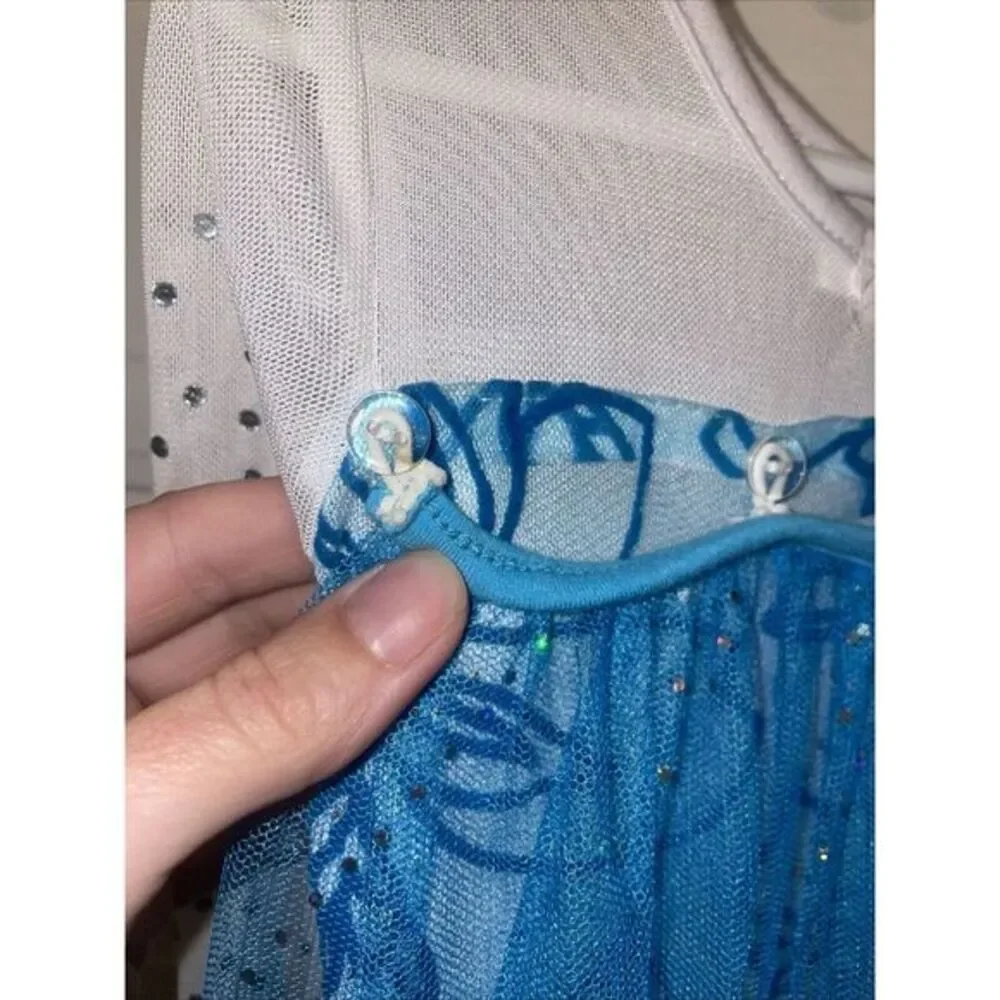 Beautiful Long Blue‎ And White With Sparkle Everywhere Detachable Train